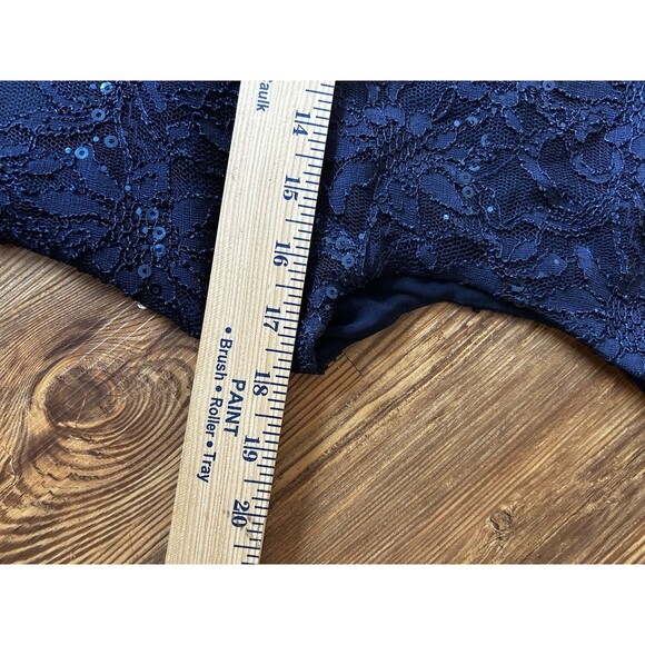 Lauren Ralph Lauren Dress Women's 14 Navy Lace Sequin Drape Neck Dark Romantic - Picture 4 of 8